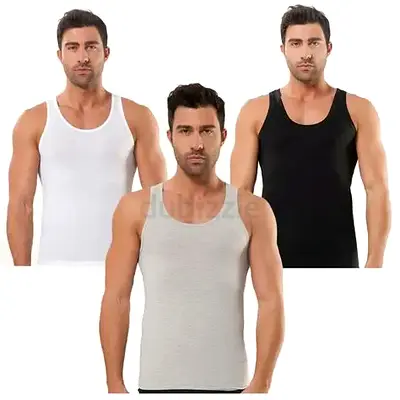 Pack of 3 Mens Cotton Tank Tops / Undershirts - White, Black, Grey