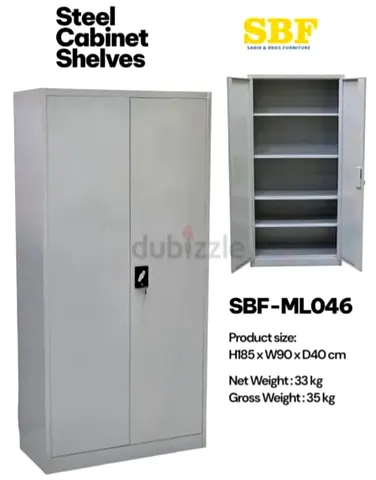 Steel Storage Cabinet - 5-Shelf Metal Office Cupboard (H185 x W90 x D40 cm)