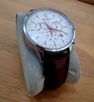 Movado Chronograph Mens Watch with Brown Leather Strap
