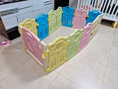 Used Baby Playpen/Fence - Multicolor Plastic Panels, Good Condition
