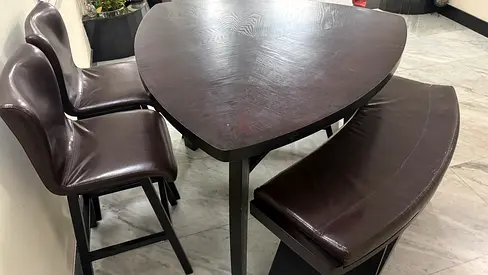 Dark Wood Dining Table Set with Bench and 2 Chairs — Good Condition