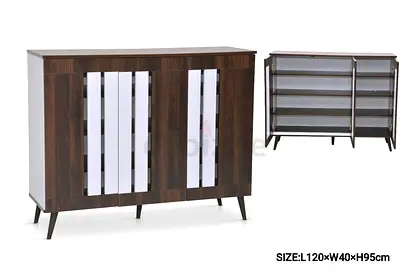 Mid-century Modern Wooden Shoe Cabinet / Sideboard - 3 Doors, 120x40x95cm