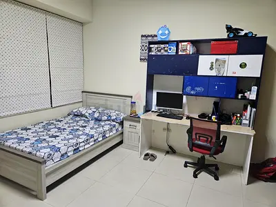 study desk and shelving - light wood set