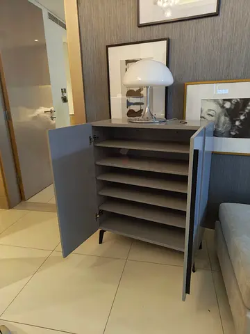 Grey Shoe/Storage Cabinet with Shelves — Good Condition