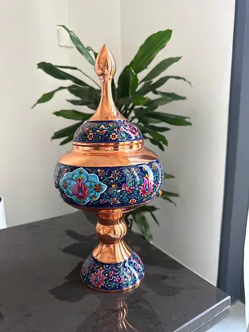Handcrafted Persian Enamel Copper Decorative Urn - Floral Mina Kari