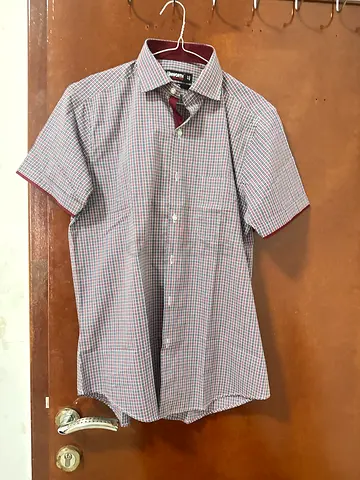 Mens short sleeve checked button down shirt