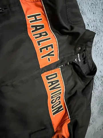 Harley-Davidson Black  Orange Motorcycle Jacket (Mens) - Good Condition