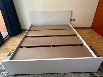Modern White Oak Double Bed Frame with Headboard
