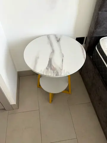 Small round marble-effect side table with stool // 2 pcs available