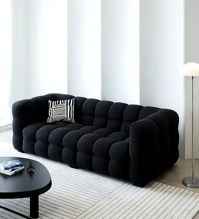Modern Black Tufted 3-Seater Sofa — Comfortable Bouclé Finish