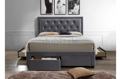 Stone gray pillow headboard 4 drawers queen bed
