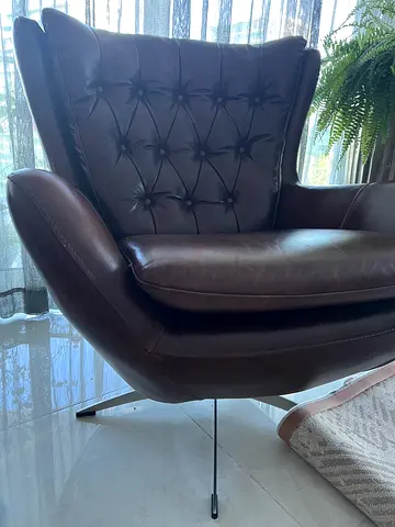 Brown Leather Tufted Accent Armchair with Metal Legs from Pottery Barn