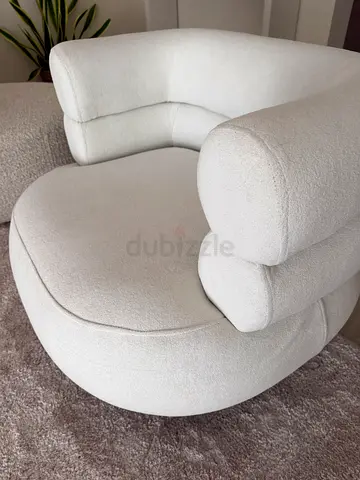 White boucle swivel lounge chair - modern cozy armchair