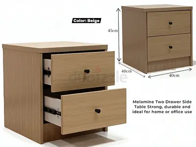 Beige Bedside Table with 2 Lockable Drawers – Modern Nightstand For Bedroom Dubai