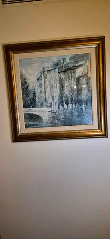 Framed vintage-style watercolor cityscape painting. Size 95x94cm.original from Paris with certificat