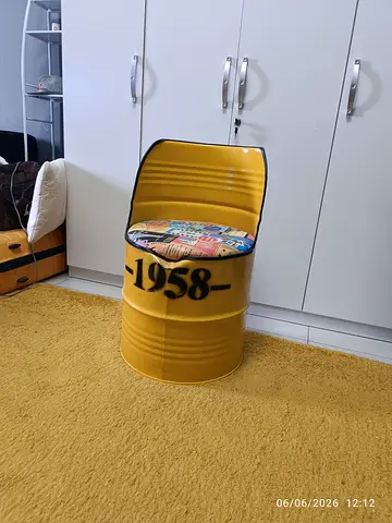 Upcycled Yellow Barrel Accent Chair with Padded Seat