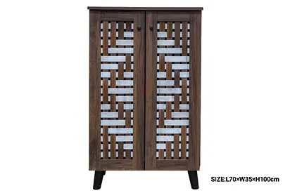 Wooden Shoe Cabinet with Lattice Doors - Dark Brown, 70x35x100cm