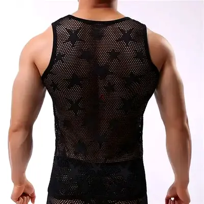 Black Men’s Mesh Tank Top - Sleeveless Breathable Vest (Size M)