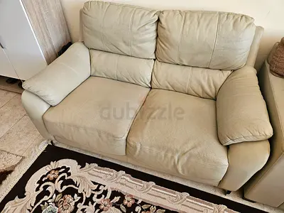 Comfortable 2-Seater Beige Leather Sofa