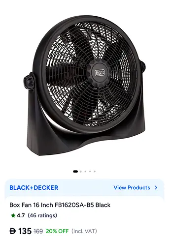 Black+Decker 16-inch Box Fan (Model FB1620SA) - Black