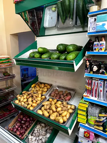 Small Grocery Produce Display Shelves with Bins - Used in Convenience Store