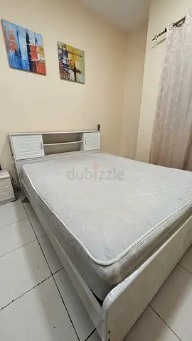 White Wooden queen Bed with Mattress - Good Condition