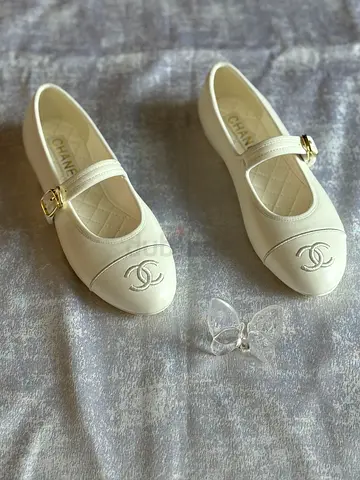 White Chanel-style Mary Jane Flats, barely worn