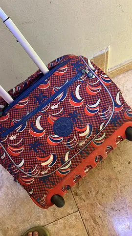 Preloved patterned carry-on suitcase with wheels and telescopic handle