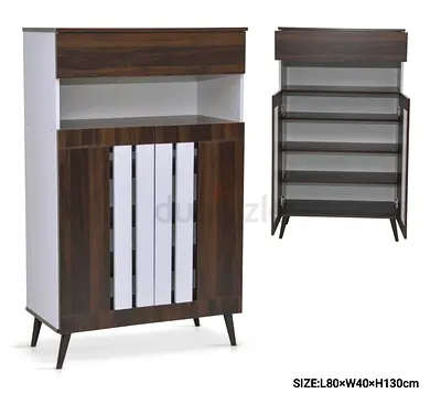 Mid-century Modern Shoe Cabinet / Storage Cupboard - Walnut  White, 80x40x130cm