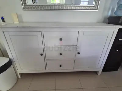 Ikea Hemnes White Wooden Sideboard with 3 Drawers and 2 Cupboards