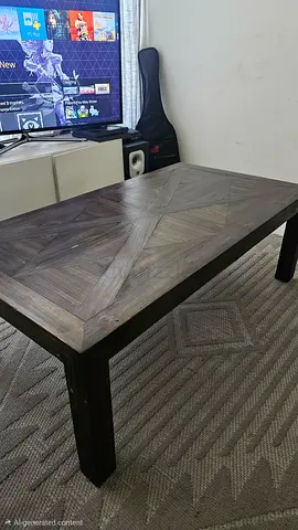Reclaimed Pine Parquet Coffee Table — Ebony Finish | Hand-Restored | Damac Hills 2