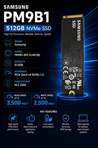 Samsung PM9B1 512GB NVMe M.2 PCIe Gen4 SSD - Excellent Condition