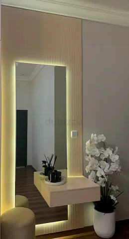 Wall-mounted Vanity Mirror with LED Backlight and Floating Shelf