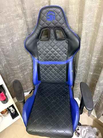 Blue Black Quilted Gaming Chair with Armrests - Good Condition