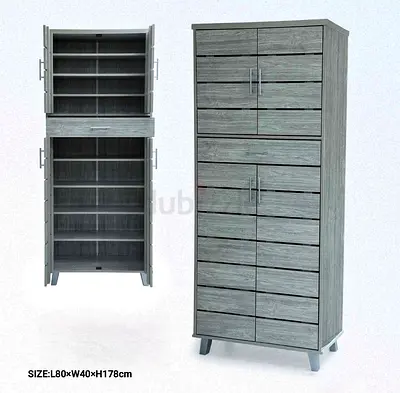 Tall Grey Wooden Storage Cabinet with Multiple Shelves (L80×W40×H178cm)