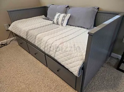 Grey wooden daybed with 3 under-bed drawers - good condition