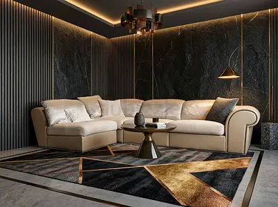 Fendi Italian Modern L Shaped Sectional Sofa in Beige