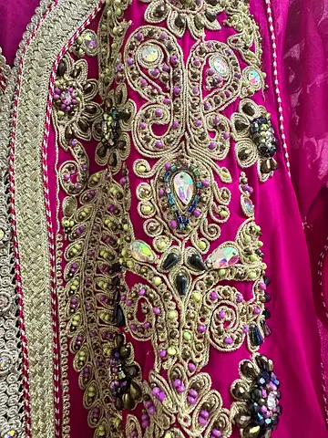 Fuchsia Embroidered Traditional Womens Kurta - Detailed Stonework