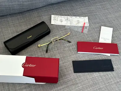 Cartier rimless eyeglasses with case and accessories - authentic frames