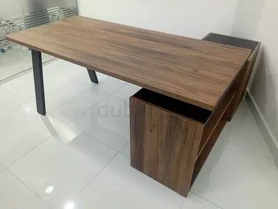 Modern Walnut Office Desk with Integrated Storage Unit