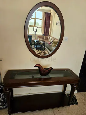Classic Wooden Console Table with Oval Wall Mirror