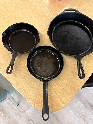 Set of 3 Cast Iron Skillets - Good Used Condition