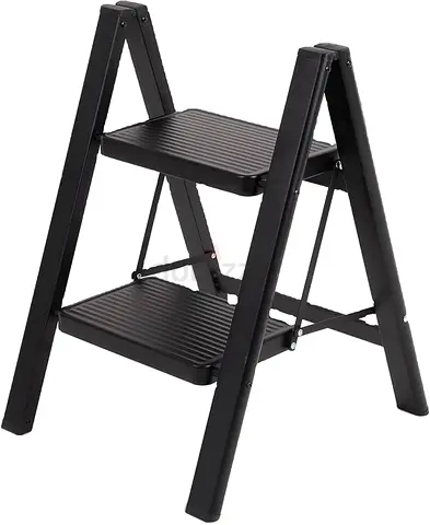 Stainless steel 2-Step Folding Step Stool / Small Ladder — Sturdy Metal Design
