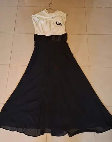 Black and White Evening Dress chiffon dress فستان سهرة