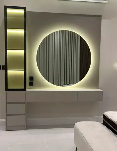 Modern Wall-Mounted Vanity Unit with LED Backlit Round Mirror