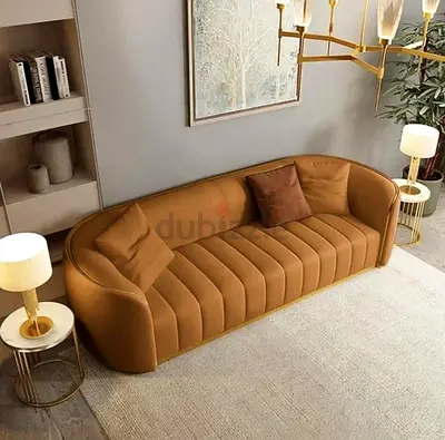Modern Camel Velvet 3-Seater Sofa — Excellent Condition