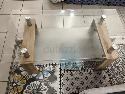 Glass Top Coffee Table with Wooden Legs - Good Condition