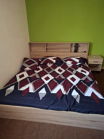Double bed frame with headboard storage and bedside table and dressing table - including mattresse