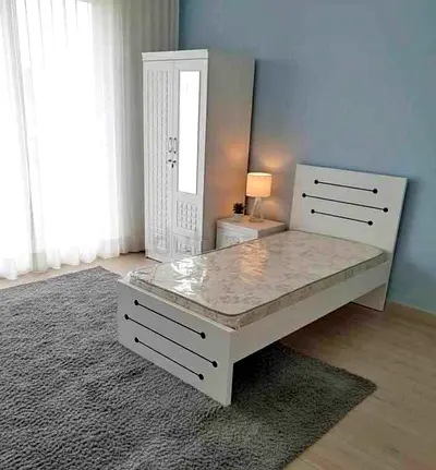 Brand new Single size bed frame with Mattress and two door Cabinet available