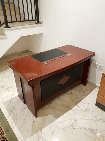 Solid Wood Executive Office Desk with Leather Inlay